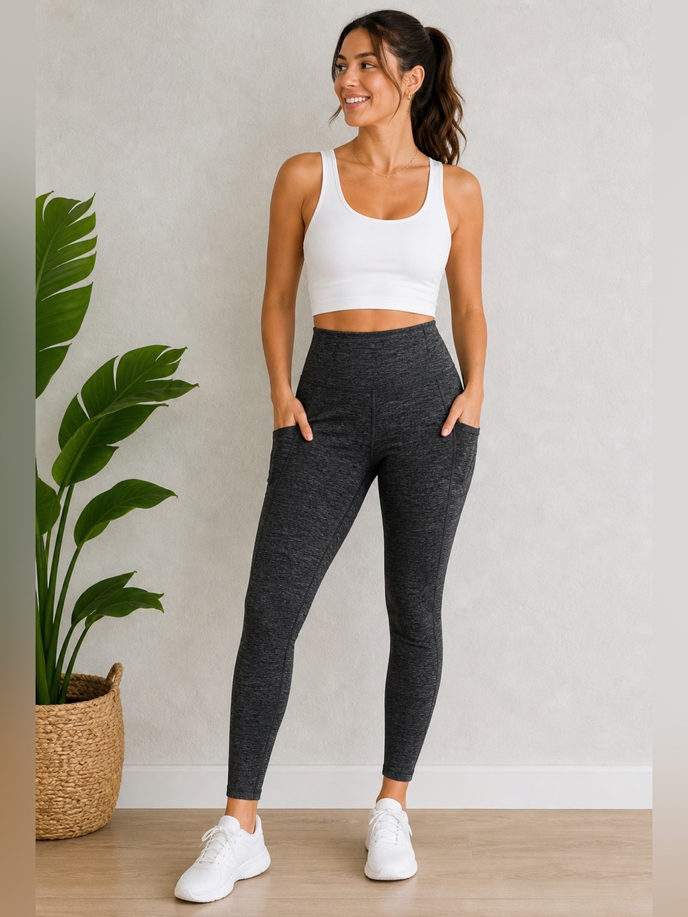 Gaiam Gray Space Dye Leggings High Rise Yoga Activewear Large Loungewear